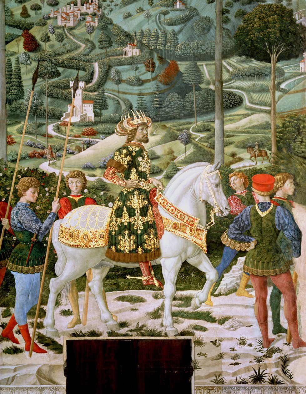 ジョン7世古代（1391-1448）、東ローマ皇帝、3人の王の1人、礼拝堂のマギサイクルの旅の詳細、1460年頃 作： ベノッツォディレディディサンドロゴッツォーリ