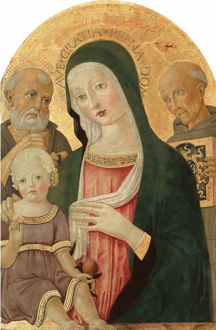 聖ジェロームとシエナの聖ベルナルディノと一緒のマドンナと子供、c。 14801485。 作： ベンヴェヌート・ディ・ジョヴァンニ
