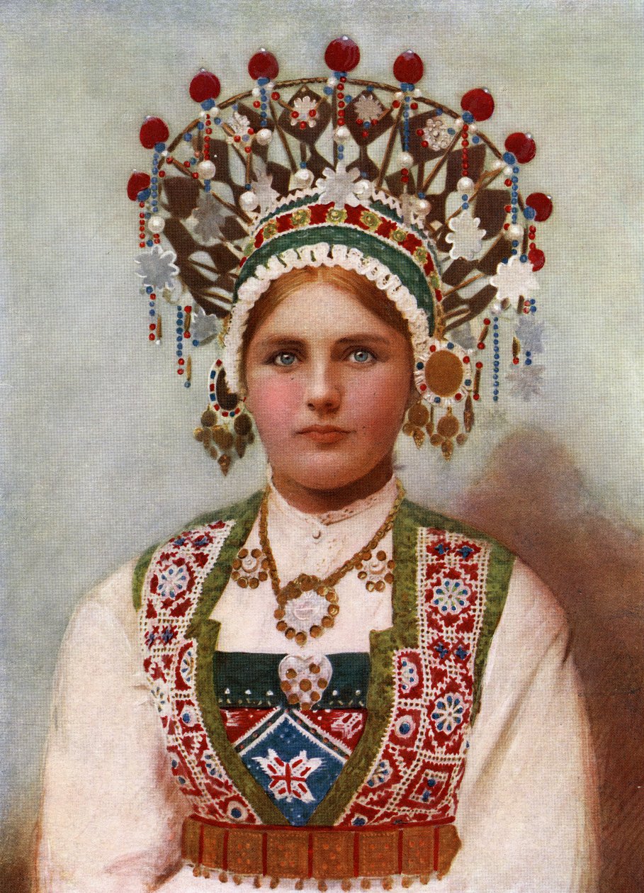 1899年のブライダルドレスのノルウェー人少女（アルブメンプリント） 作： ノルウェー、ベルゲンSöstrenePersen