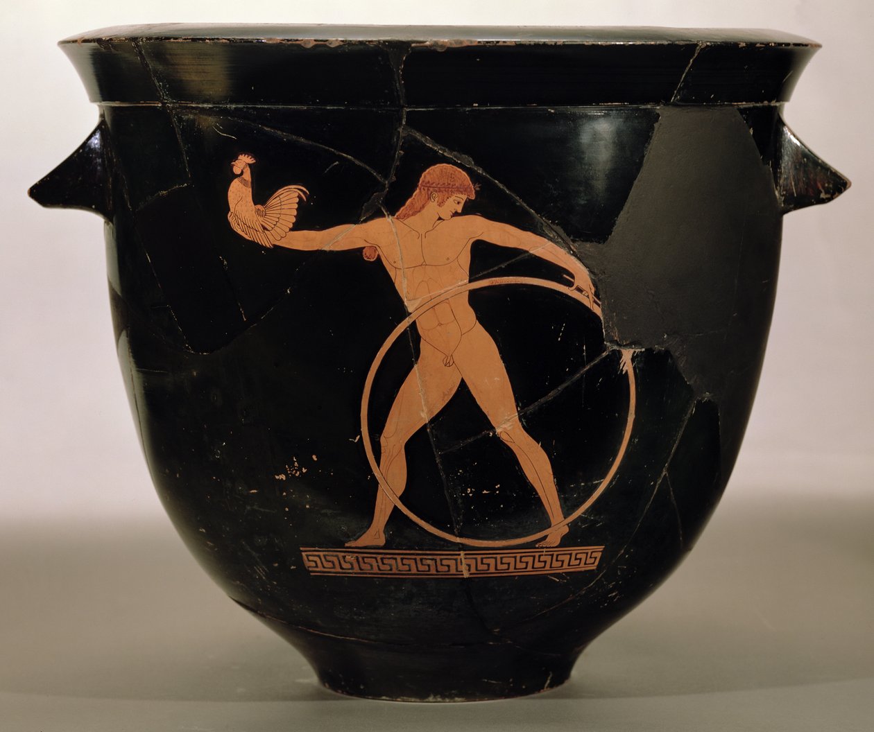 ギリシャ、ガニメデを描いた屋根裏の赤像式ベルクラテル、紀元前500〜480年頃（陶器） 作： ベルリンの画家