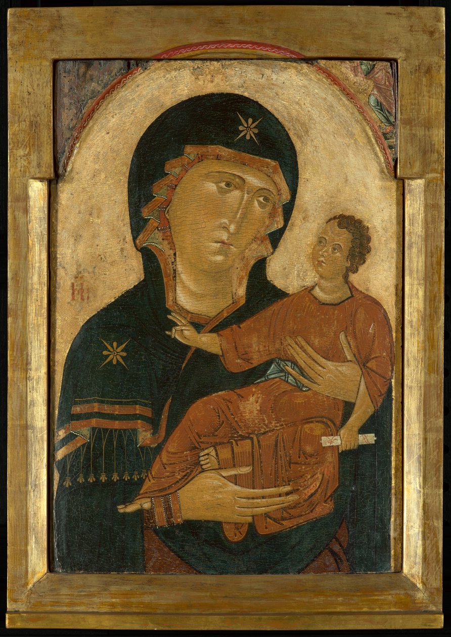 マドンナと子供、1230年から1240年頃（テンペラとパネル上の金箔） 作： ベルリンの家族の輪ベルリンの家族の輪