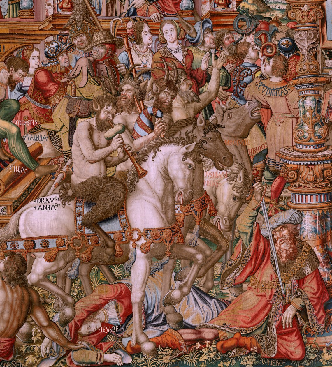 Flämischer Wandteppich. Serie Die Ehren. Schande. Sechster Wandteppich der Serie. Modell von Zeichnern aus dem Kreis von Bernard van Orley und Jan Gossaert (Mabuse). Herstellung Pieter van Aelst, Brüssel. Ca. 1550. Stoff Gold, Silber, Seide und Wolle. von Bernaert van (circle of) Orley