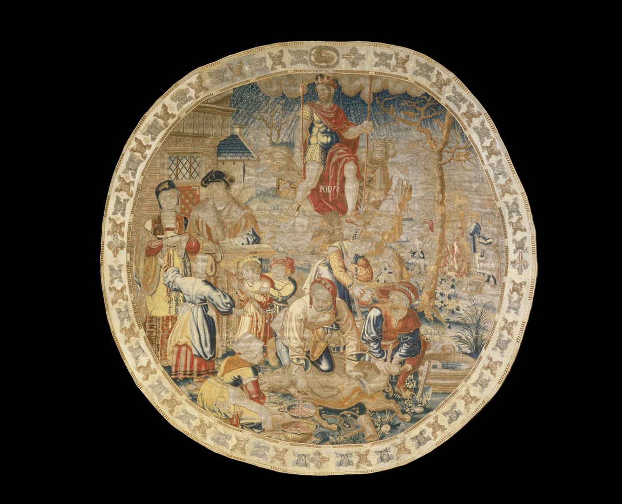 1525年頃の「メダリオン月間」の12月を描いたブリュッセルの寓意的なタペストリー 作： バーナード・ファン・オーリー