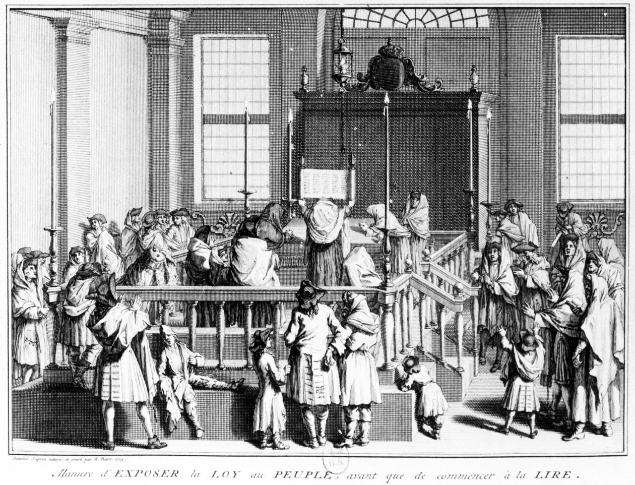 1725年に朗読を始める前に、会堂の人々に法を示した 作： バーナード・ピカール