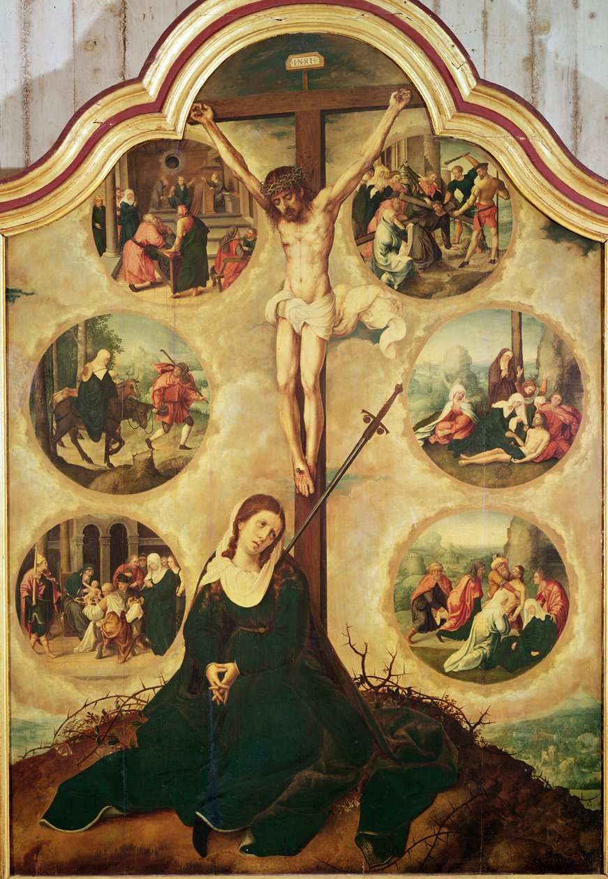 聖母の七つの悲しみを描いた三連祭壇画の中央パネル、c.1520-35 作： バーナード・ファン・オーリー