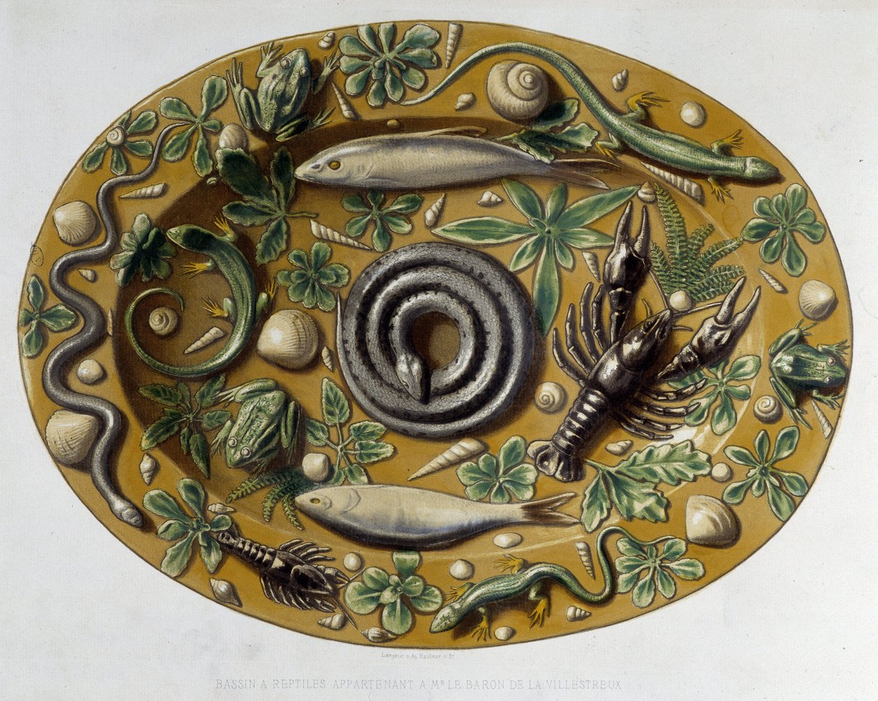 Passin à reptiles - Plat céramique（ベルナール・パリッシーの作品）」C.DelangeとC.Borneman著、パリ 作： バーナード（後）パリシー