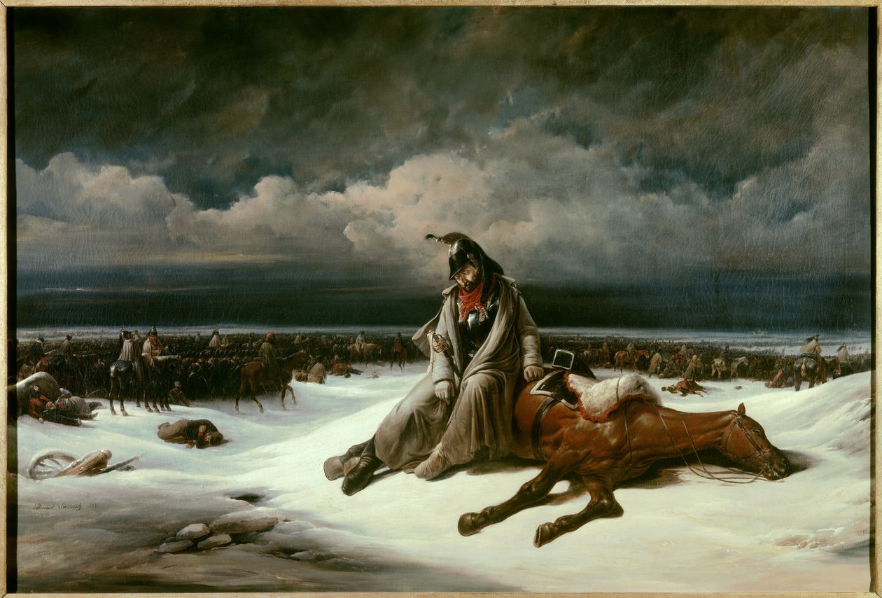 ロシアの退却（1812年）。ベルナール・エドゥアール・スウェバック（1800-1870）の絵画 作： バーナード・エドゥアール・スウェバッハ