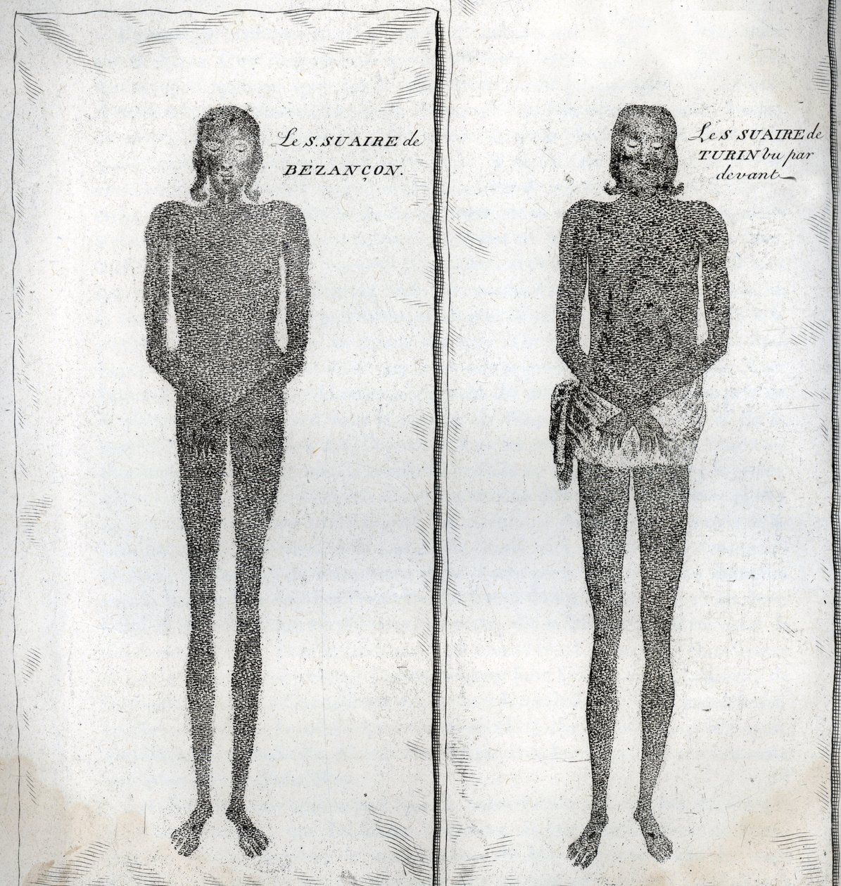 ブザンソンのシュラウドとトリノのシュラウドの表現 ベルナール・ピカール（1723-1743）の「世界の諸民族の宗教的儀式と風習の図解」からのエングレーヴィング 1819年 個人蔵 作： バーナード・ピカール