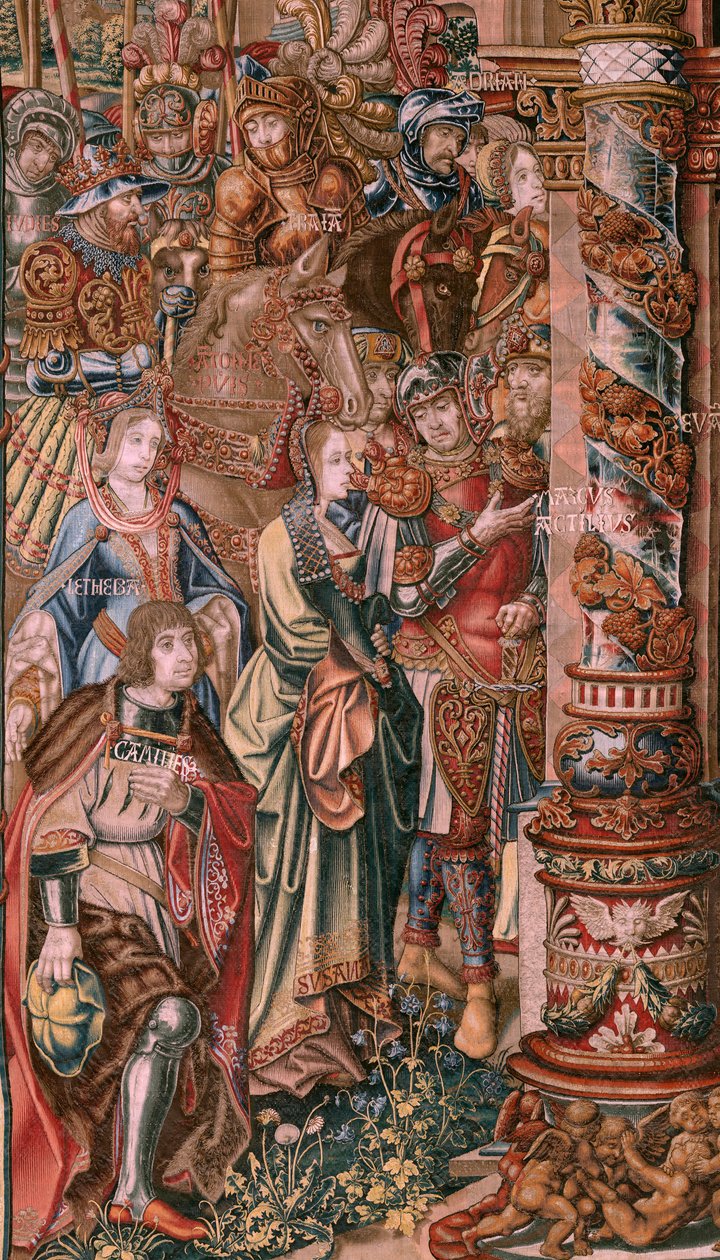 フランダースのタペストリー。 シリーズ ザ・オナーズ。 信仰（ラフェ）。 シリーズ初のタペストリー。 Bernard van Orley と Jan Gossaert (Mabuse) のサークルのモデル漫画家。 ブリュッセルのピーター・ファン・アールストのマニュファクチュール。 1550年頃。生地 ゴールド、シルバー、シルク、ウール。 作： バーナード・ファン・オーリー