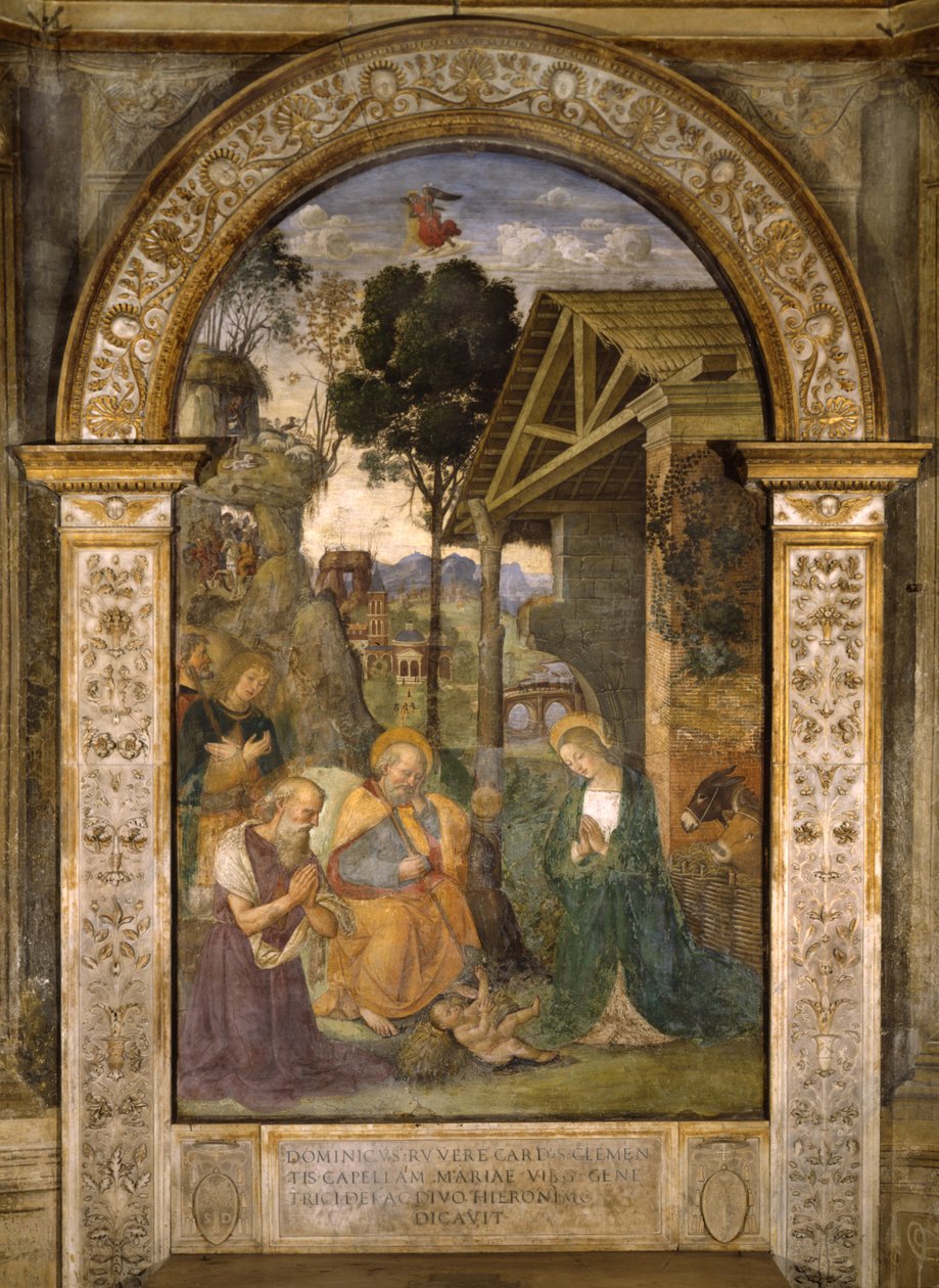 子供の礼拝、c.1490（木製パネルに油彩） 作： ベルナルディーノ・ディ・ベット・ピントゥリッキオ