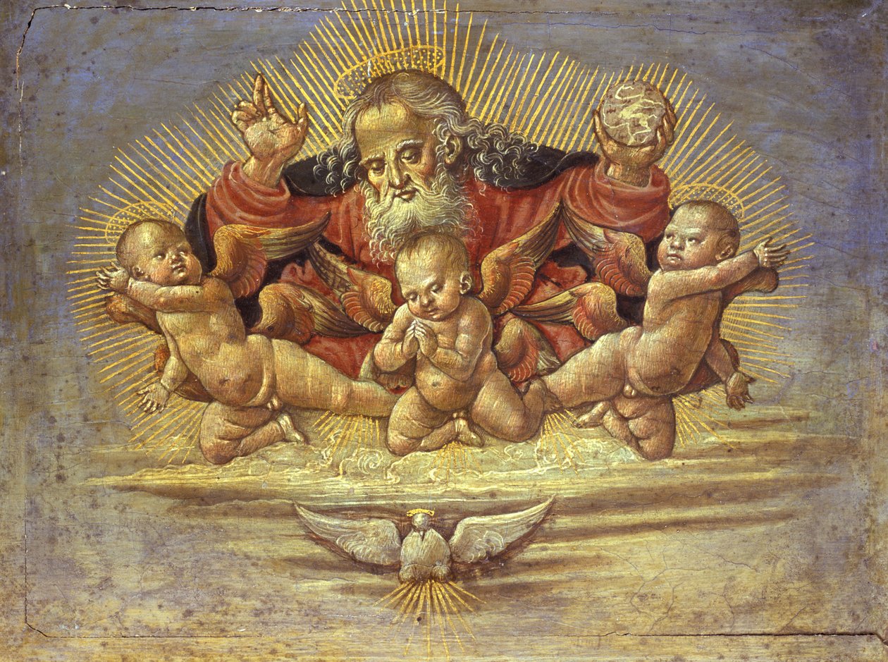 3人の天使を持つ父なる神を描いた祭壇画の一部、1500年頃（木のテンペラ） 作： ベルナルディーノ・フンガイ