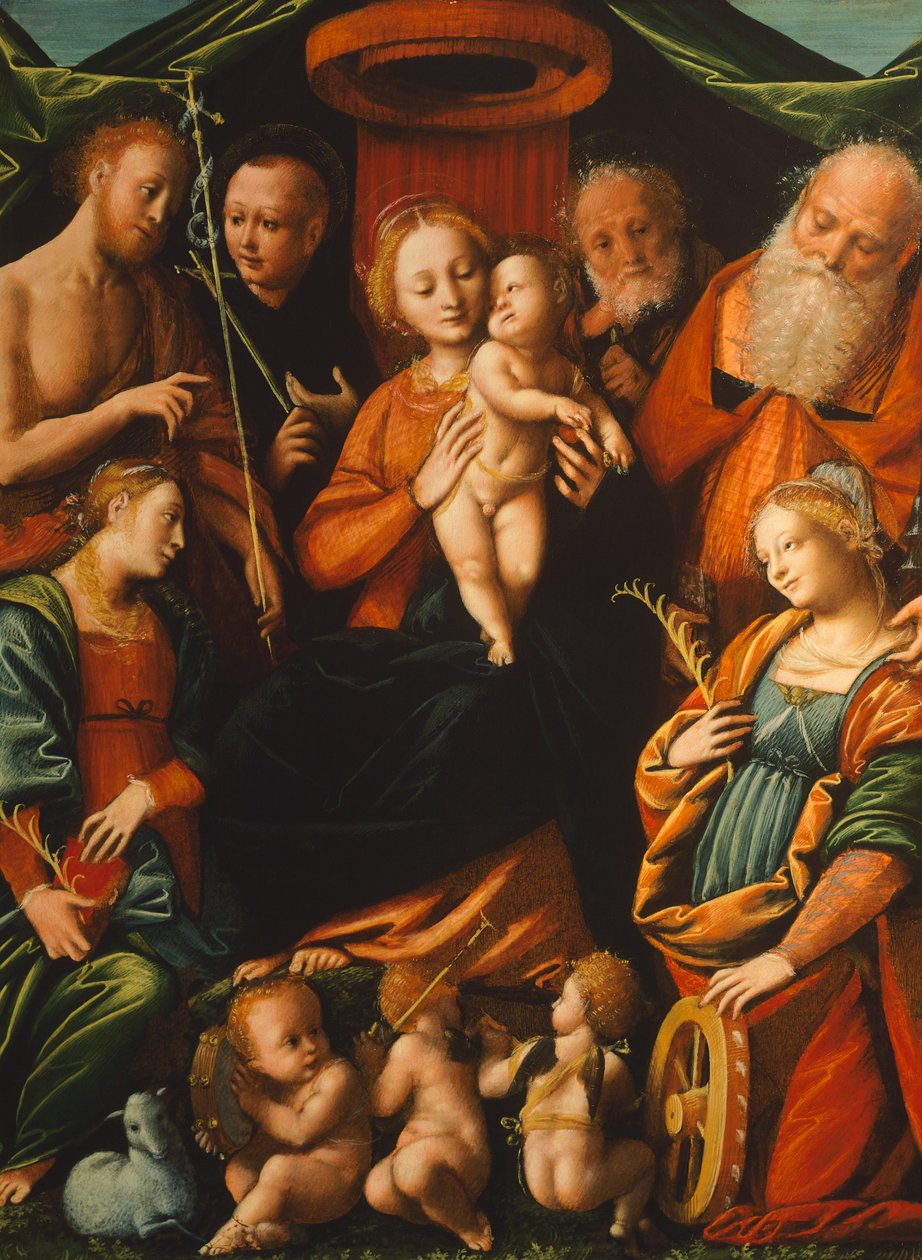 ベルナルディーノ・ラニーノ（1511-1582）の「聖人と子を持つ聖母」。 作： ベルナルディーノ・ラニーノ
