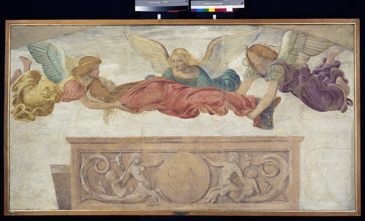 天使に運ばれる聖カタリナの遺体 1514年頃（船上に運ばれた切り離されたフレスコ画 作： ベルナルディーノ・ルイーニ