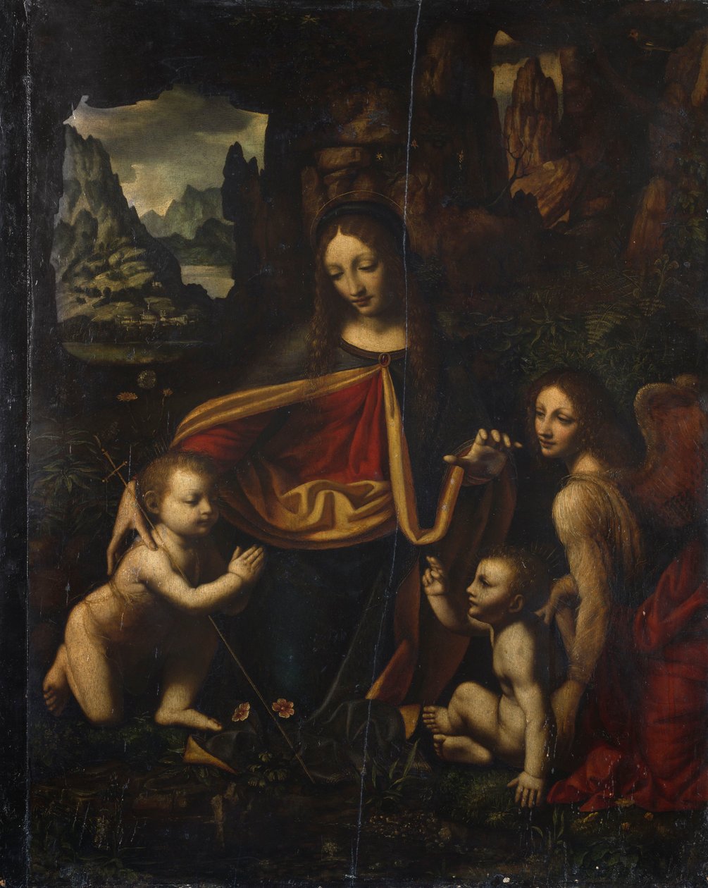 岩窟の聖母」ベルナルディーノ・ルイーニ（1480年頃～1532年頃）作、木に油彩、865×655cm、イタリア・ロンバルディア州アッフォリ、サンタ・ジュスティーナ教会蔵 作： ベルナルディーノ・ルイーニ