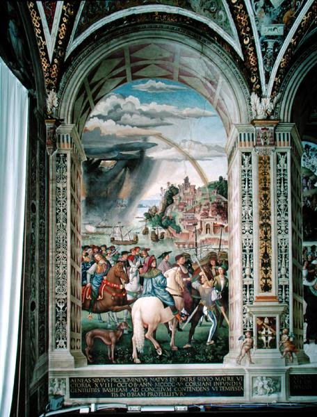 Aeneas Sylvius Piccolomini (1405-64) 1432 年冬のバーゼル評議会への旅 作： ベルナルディーノ・ディ・ベット・ピントゥリッキオ