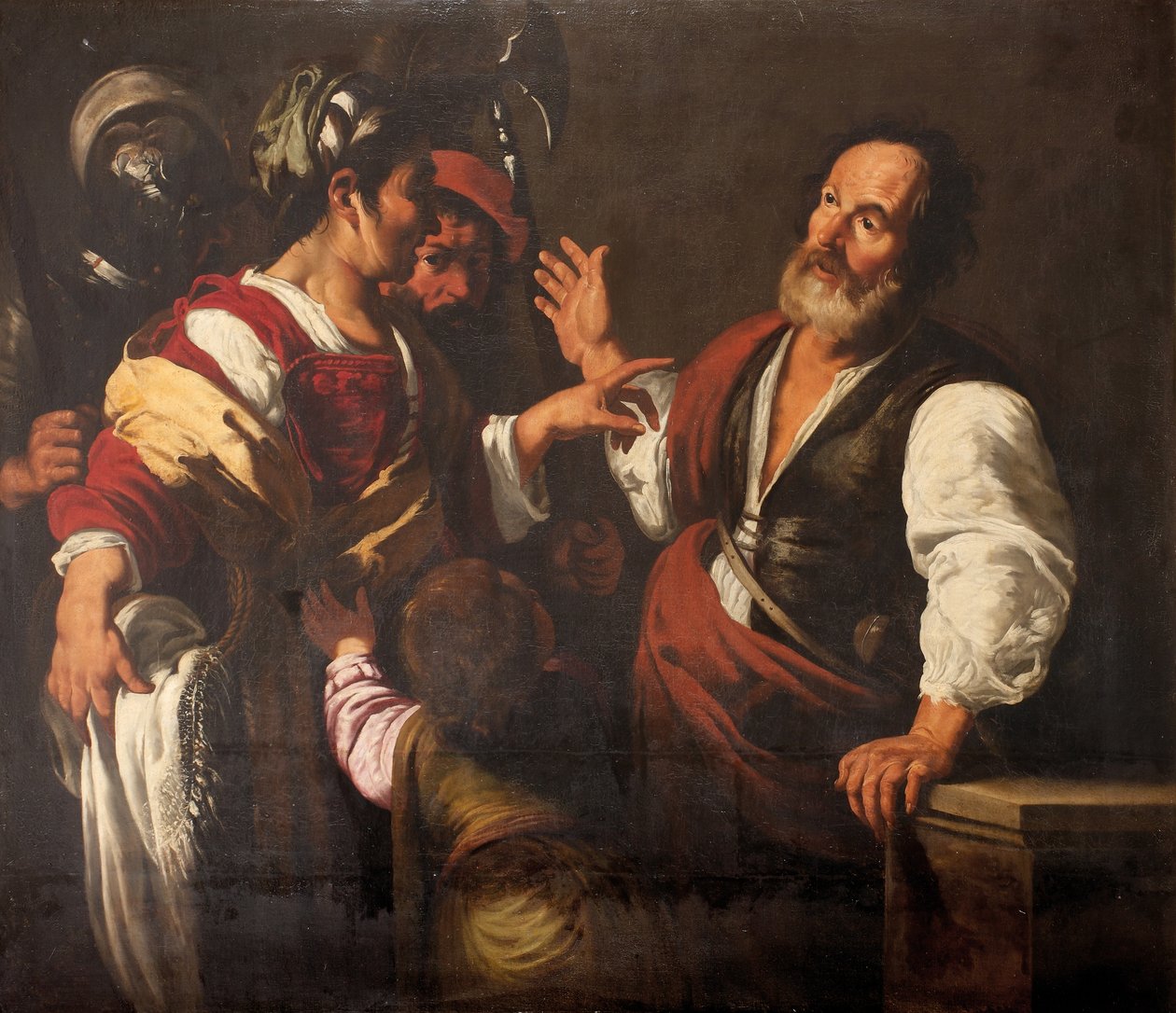 聖ペテロの否認 (キャンバスに油彩) 作： Bernardo（フォロワー）Strozzi