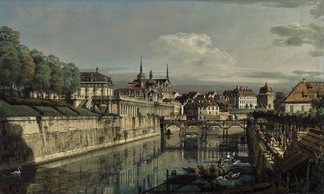 ドイツ語：Dresden, am Zwinger ツヴィンガー濠の眺め 作： ベルナルド・ベロット（カナレット）