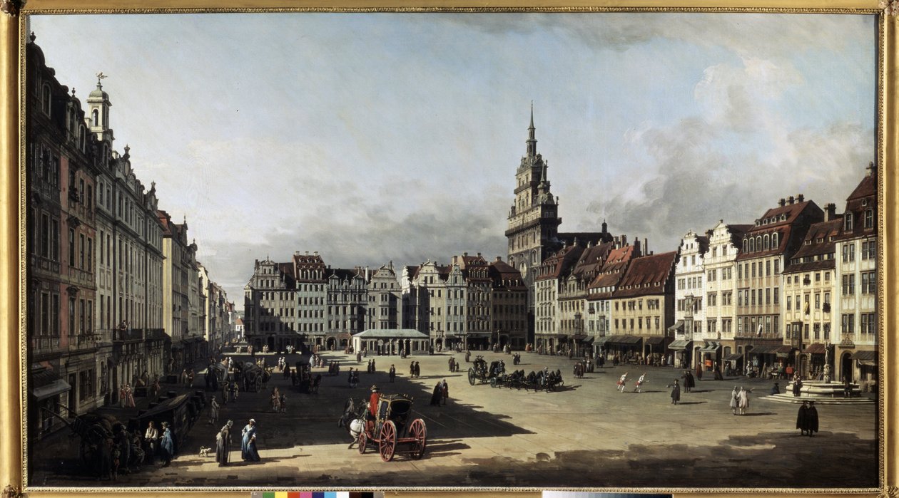 「ドレスデンの古い市場」(ドレスデンの古い市場) ベルナルド・ベロット (1720-1780) の絵画 1750-1752 プーシキン美術館、モスクワ 作： ベルナルド・ベロット（カナレット）