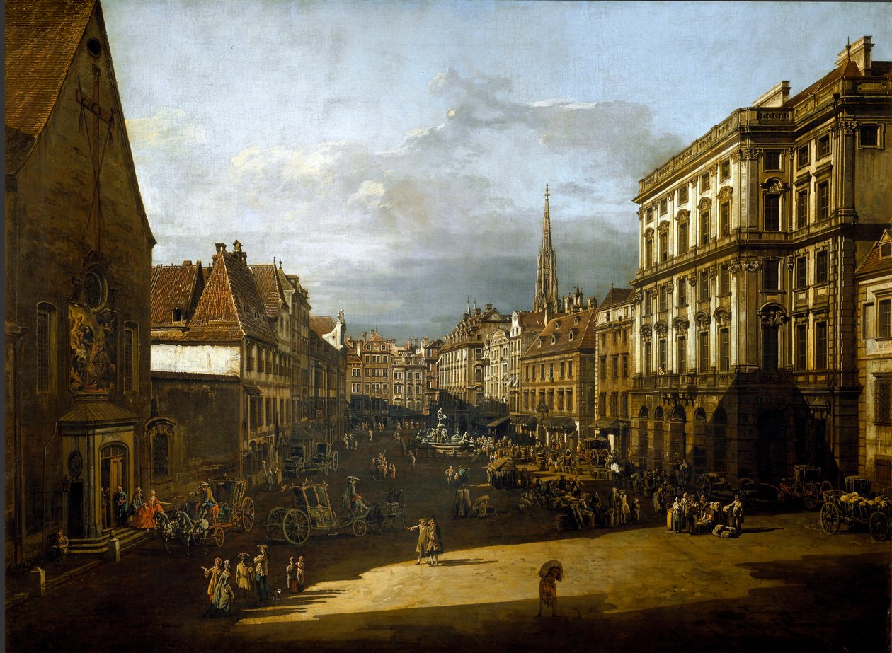 ウィーンの小麦粉市場の眺め 絵画：ベルナルド・ベロット（1720-1780） 1760年 日。116x155 cm ウィーン、美術史博物館 作： ベルナルド・ベロット（カナレット）