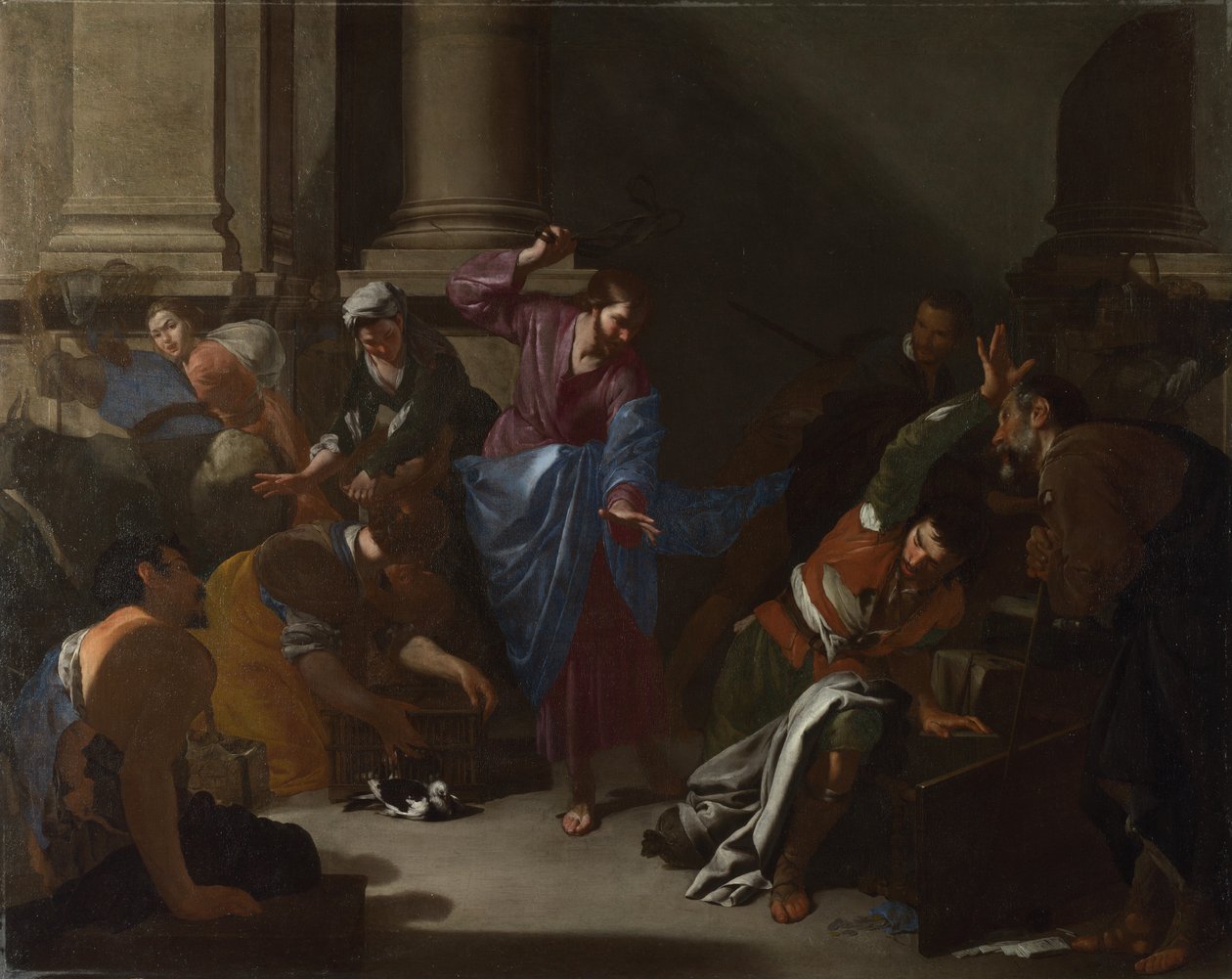 神殿から商人を追い出すキリスト、c。 1645 作： ベルナルド・カヴァリーノ