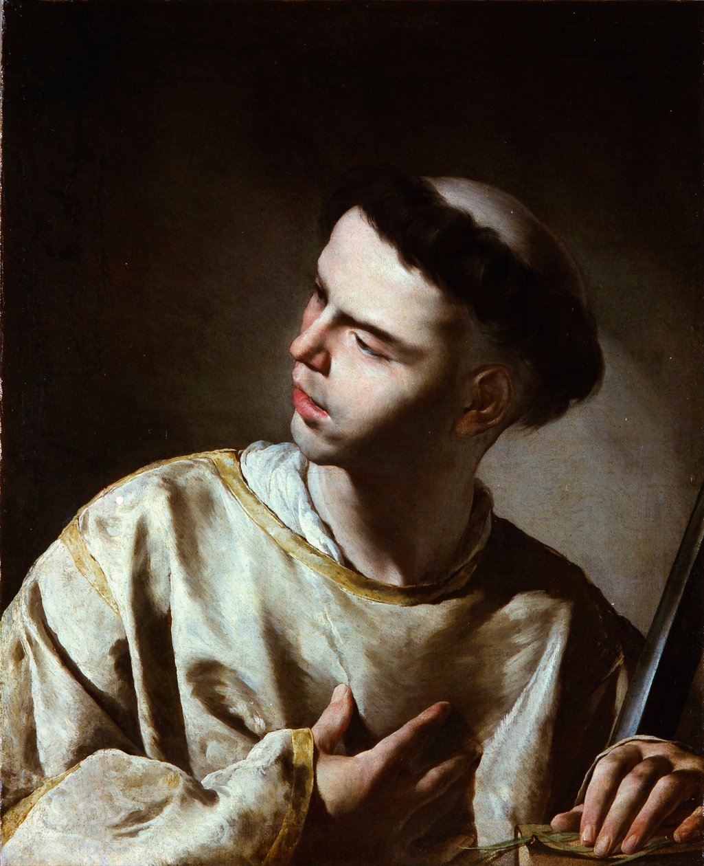 ""Saint Laurent"" (Saint Lawrence) ベルナルド・カヴァリーノ作 (1616-1656) - 1640年代 - キャンバスに油彩 - 薄暗い 65.5x53.5 cm ラザロ・ガルディアーノ美術館、マドリッド 作： ベルナルド・カヴァリーノ