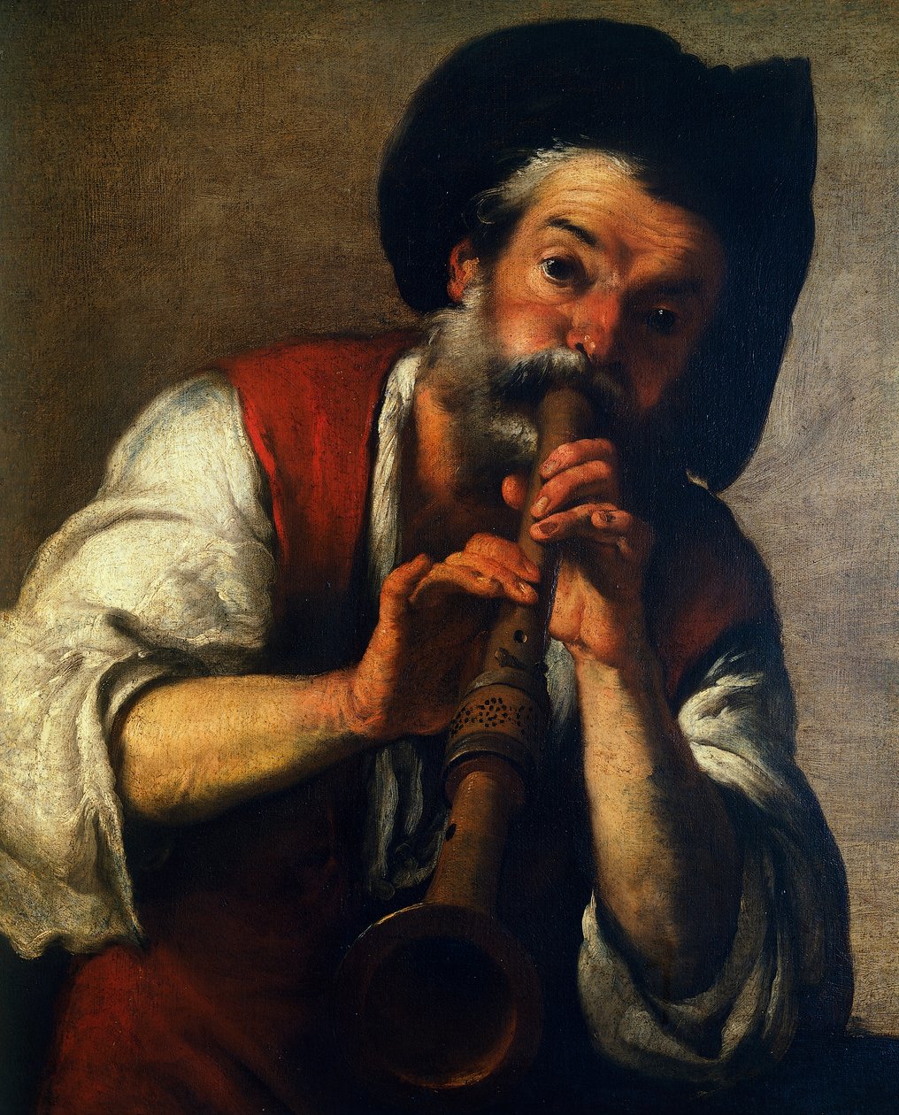 ベルナルド・ストロッツィ（1581-1644）作「パイパー」、油彩・キャンバス、73x61cm。イタリア 作： ベルナルド・ストロッツィ