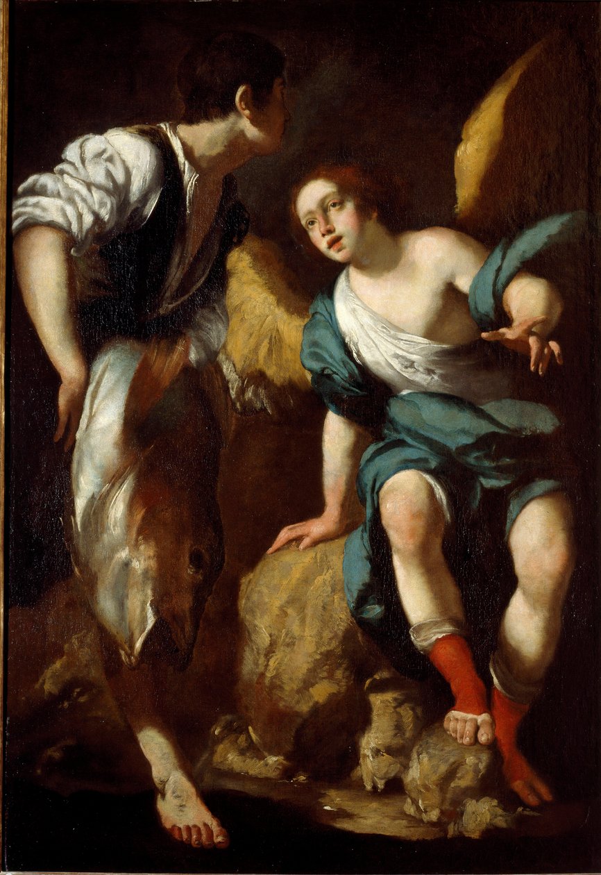幼いトビーと大天使ラファエロ（トビーと天使）」 ベルナルド・ストロッツィ（1581-1644）の絵画 17世紀 ジュネス 個人蔵 作： ベルナルド・ストロッツィ