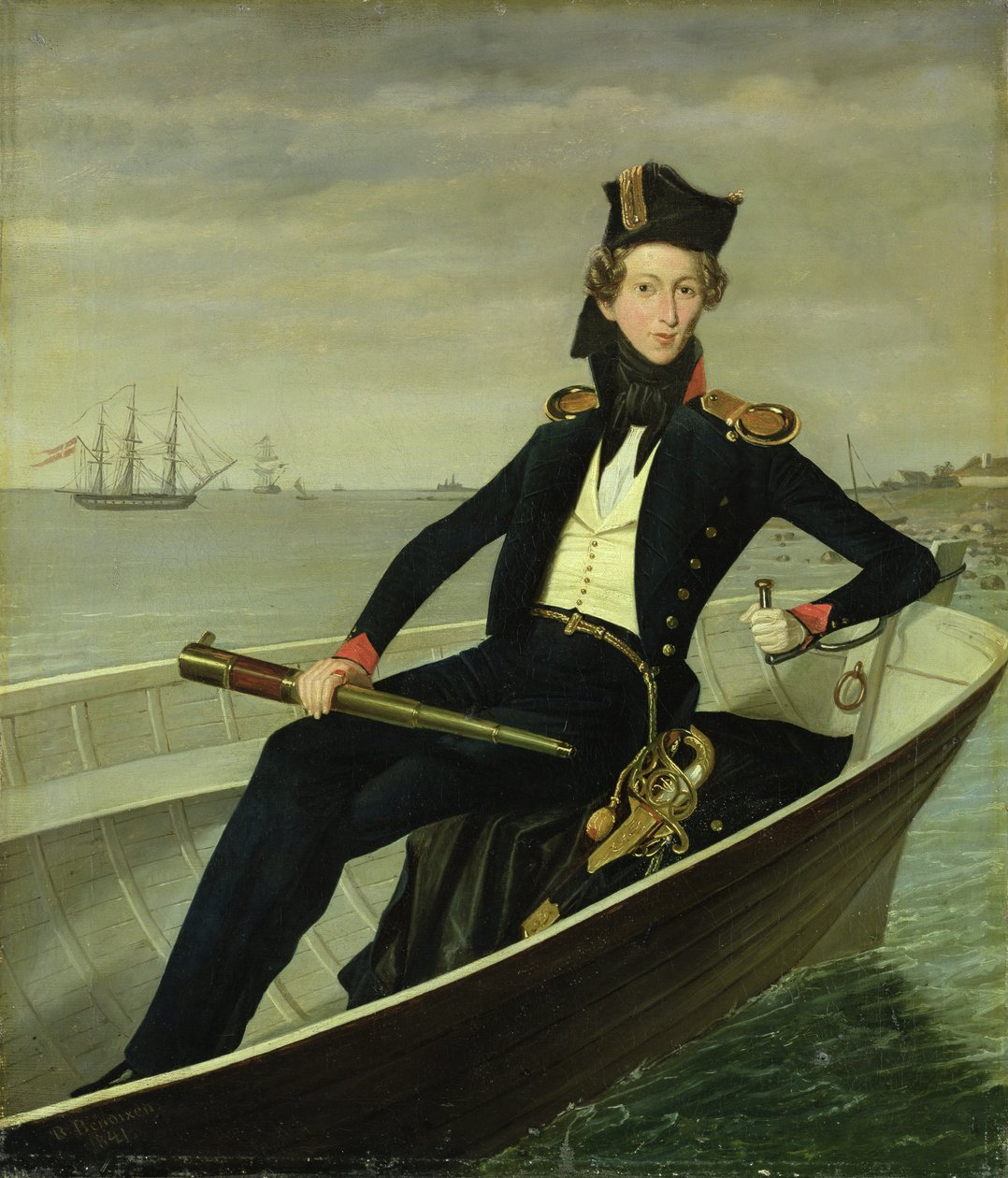 若いデンマーク海軍将校の肖像、1841年 作： ベルンハルト・アクセル・ベンディクセン
