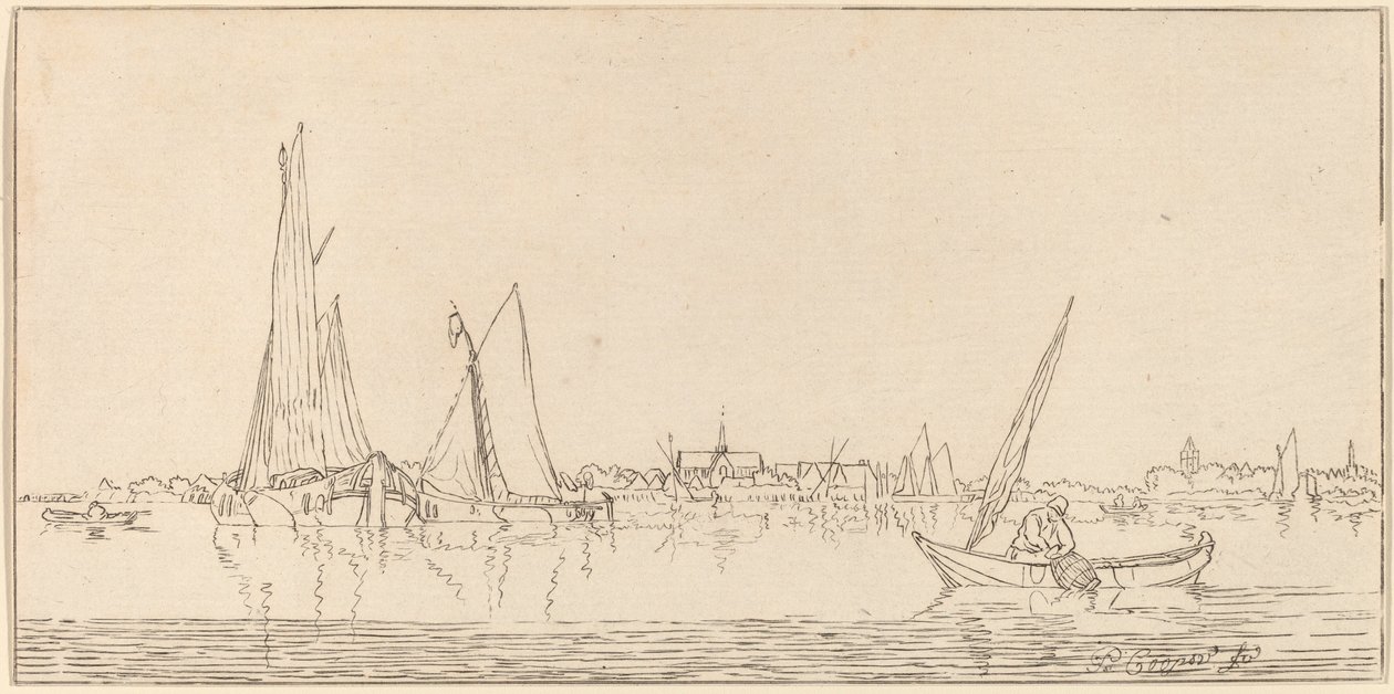町のある川、1775年。 作： Bernhard Schreuder