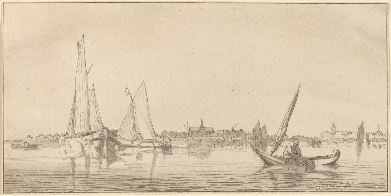 町のある川、1775年。 作： Bernhard Schreuder