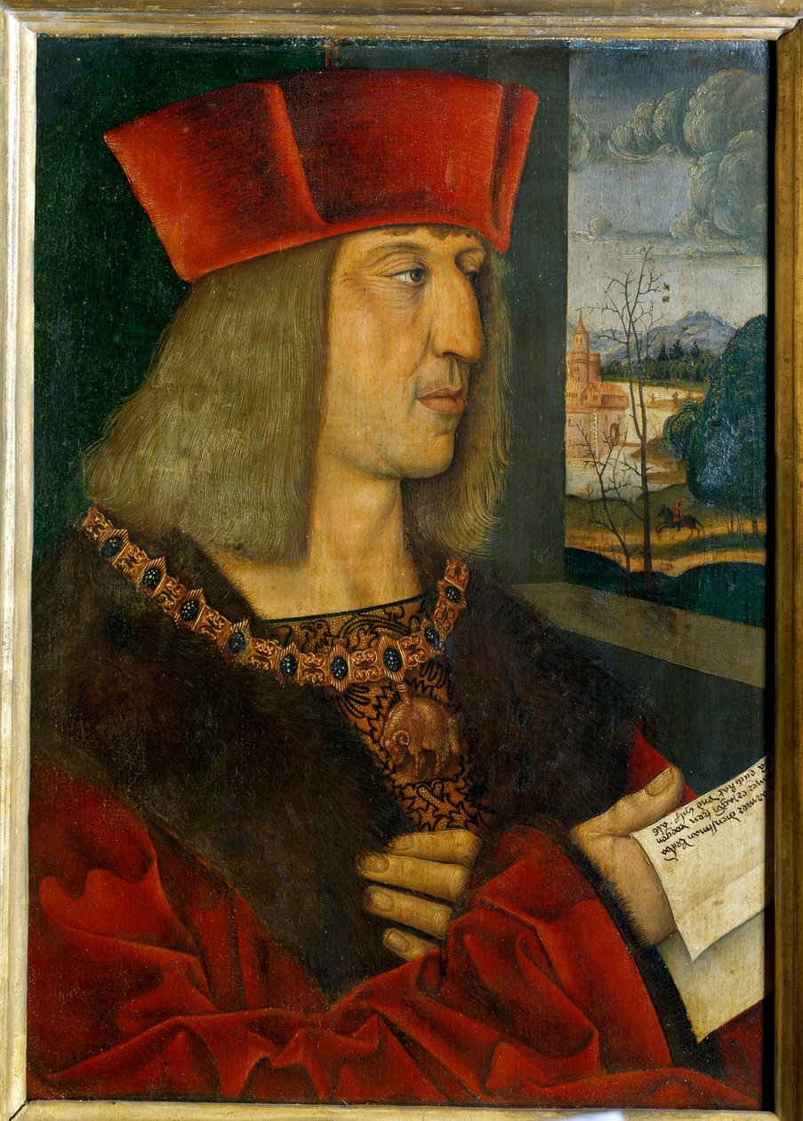 皇帝マクシミリアン1世(1459-1519)の肖像 ベルナルド・シュトリーゲル(1460-1528)による絵画 15世紀。薄さ0.38 x 0.28 m 作： ベルンハルト・シュトライゲル