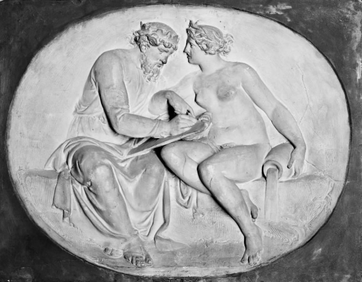 ヌマ・ポンピリウス王が、洞窟に住むニンフのエゲリアと語り合う 作： ベルテル・トルバルセン