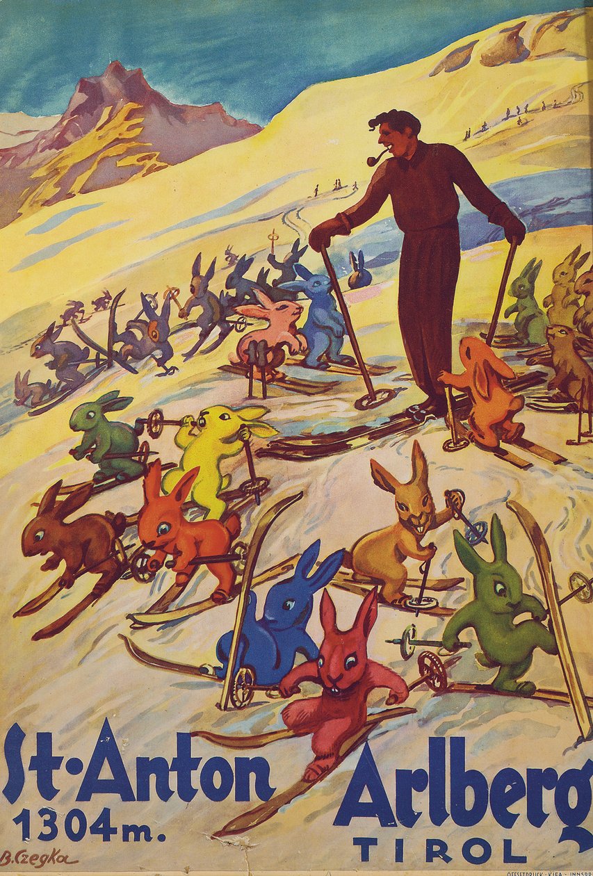 ザンクト・アントン、アールベルク、1930年頃（カラーリトグラフ） 作： ベルタ・チェグカ