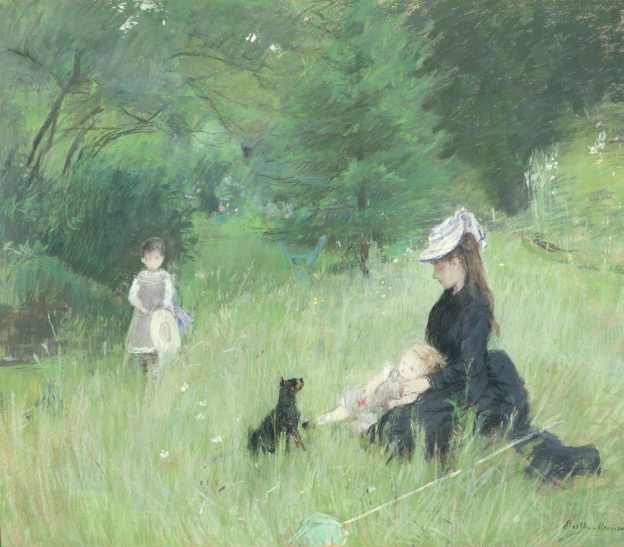 公園で、1874年頃（紙にパステル） 作： ベルト・モリゾ