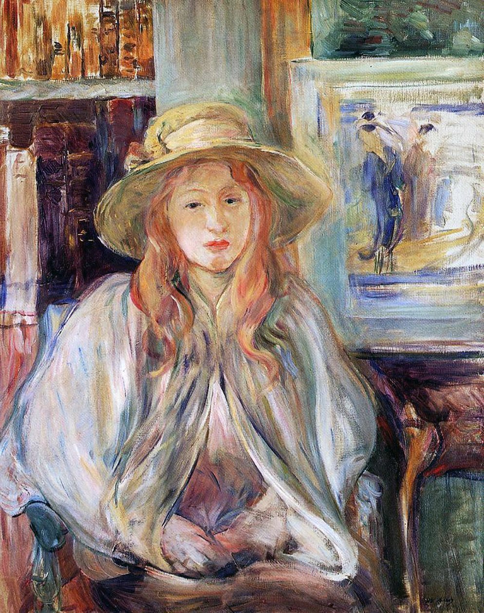 麦わら帽子のジュリー・マネ、1892年キャンバス） 作： ベルト・モリゾ
