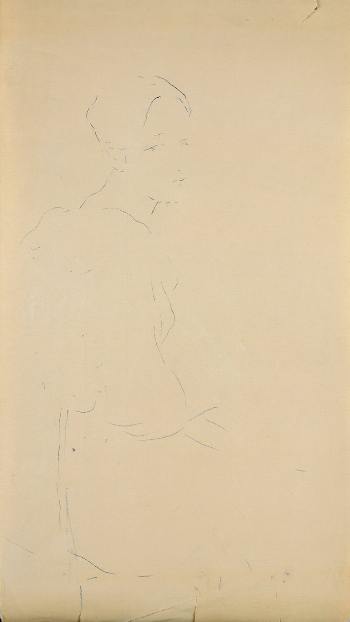 座っている若い女性のプロフィール、1887年（紙に色鉛筆） 作： ベルト・モリゾ