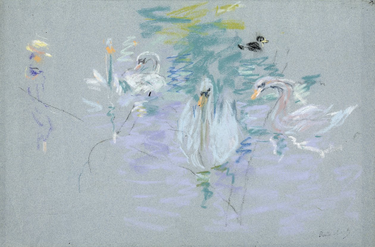 白鳥、1885（紙にパステル） 作： ベルト・モリゾ