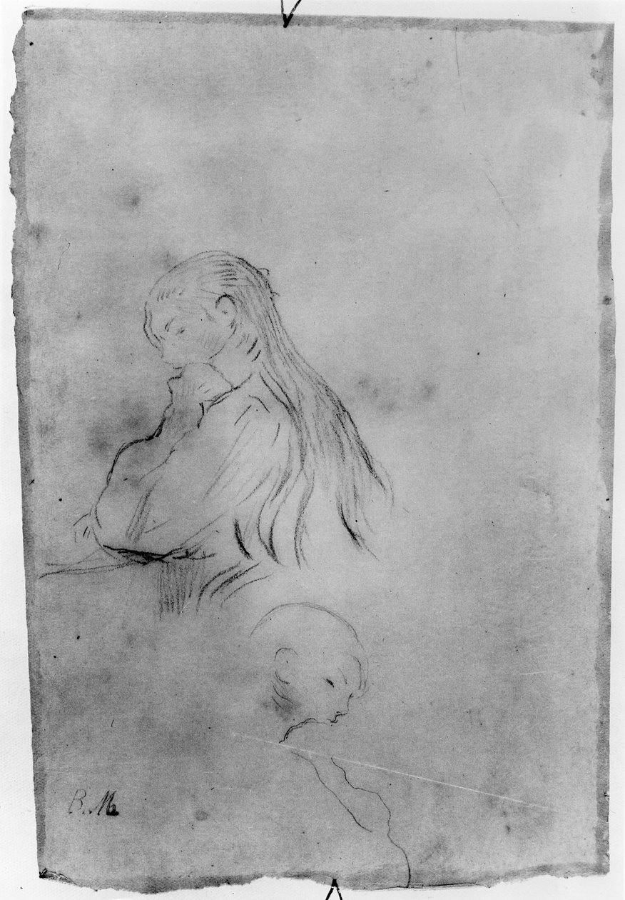 少女の執筆、1891年（紙に木炭） 作： ベルト・モリゾ