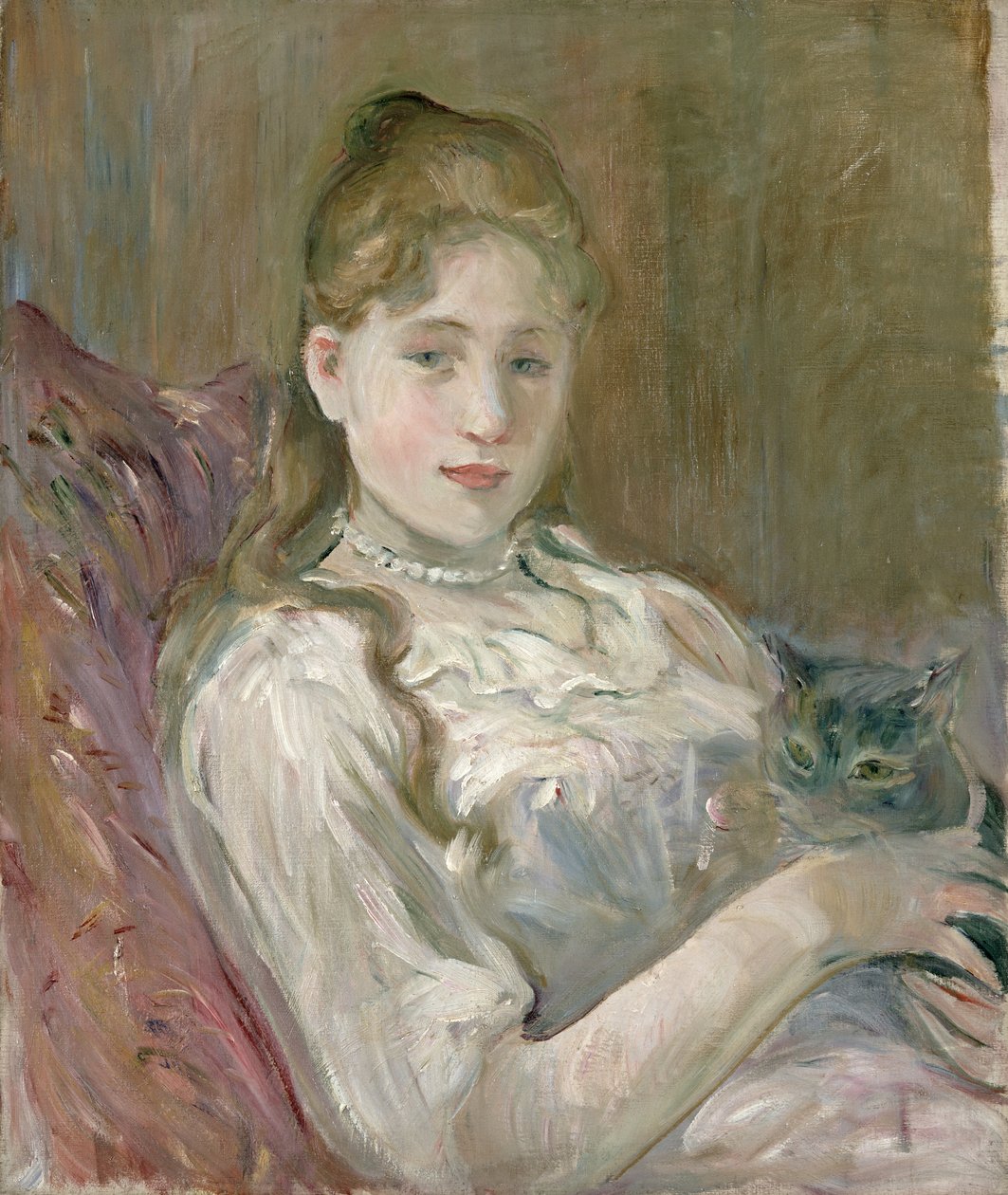 猫を持つ少女、1892 作： ベルト・モリゾ