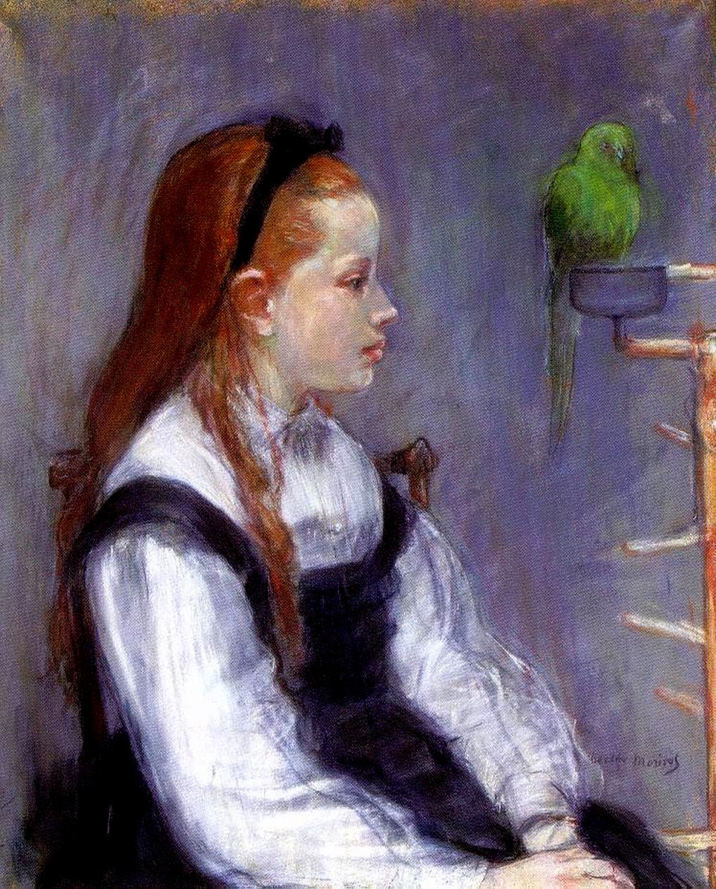 オウムの少女、1873年頃（紙にパステル） 作： ベルト・モリゾ