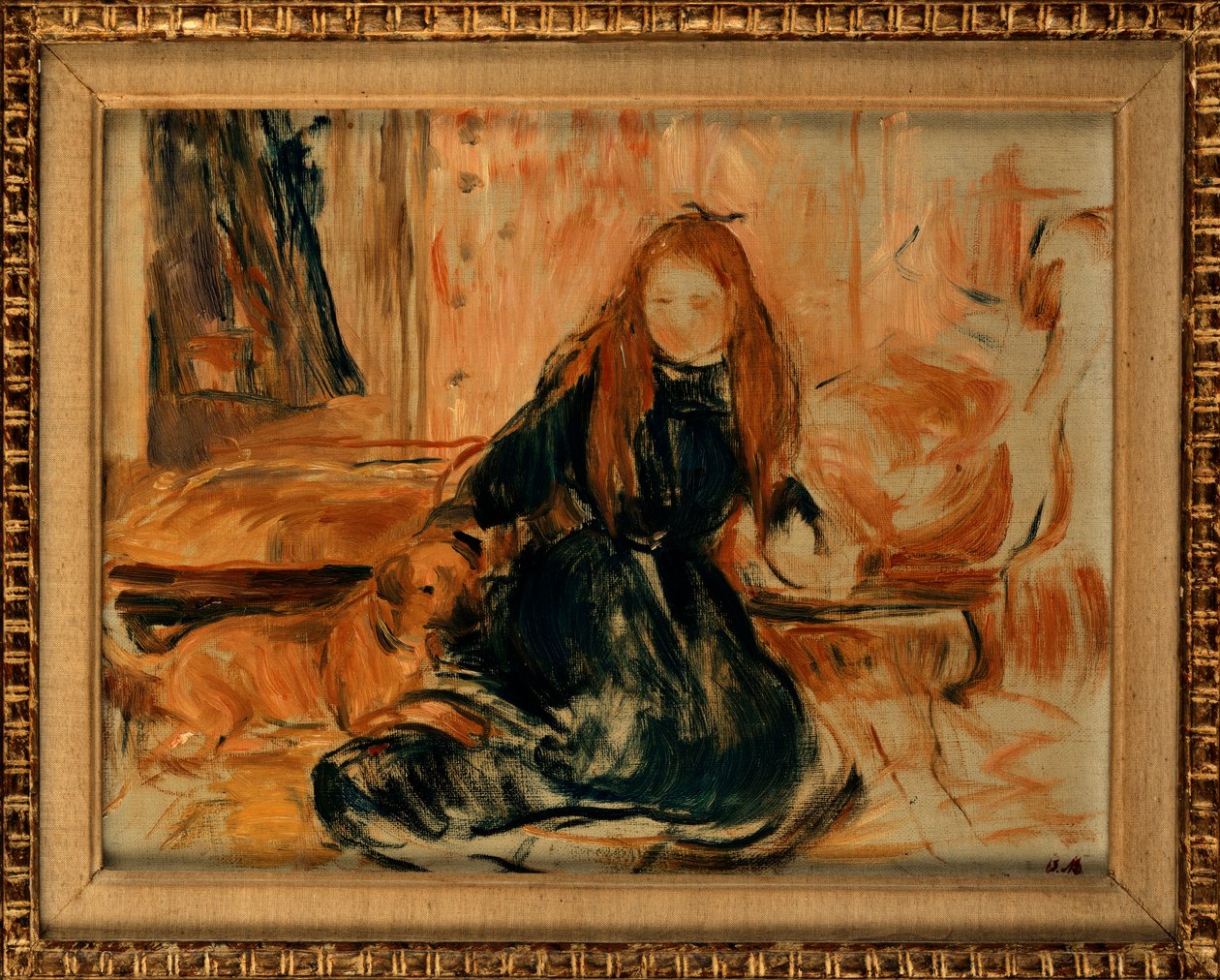 犬と遊ぶ少女、1892 作： ベルト・モリゾ
