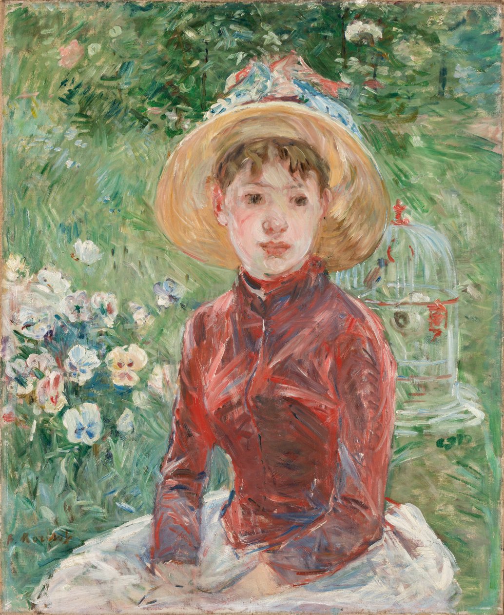 草の上の少女、赤いボディス マドモアゼル イザベル ランバート、1885 年。 作： ベルト・モリゾ