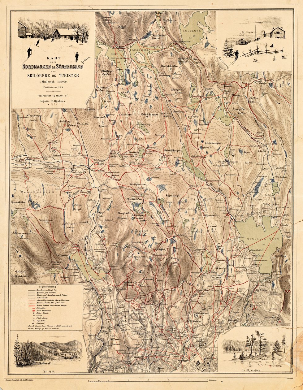 国立図書館の地図コレクションからの地図。地図は（1890）に公開され、ノードマルカ、ソルケダーレンを示しています 作： ビェルクネス