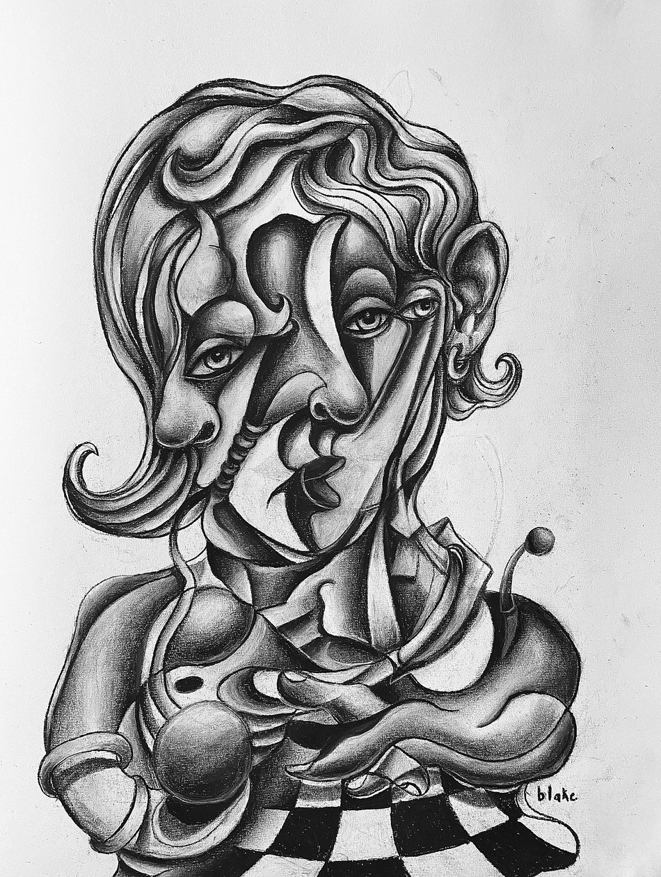 Picasso Reflecting、2021年頃（紙に木炭） 作： ブレイク・マンチ