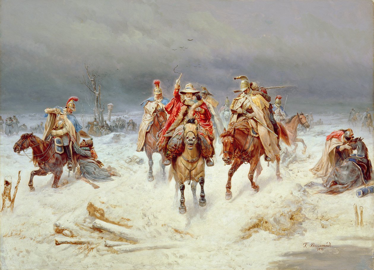 1812年、1891年11月にベレージナ川を渡るフランス軍 作： ボグダン・ウィレワルデ