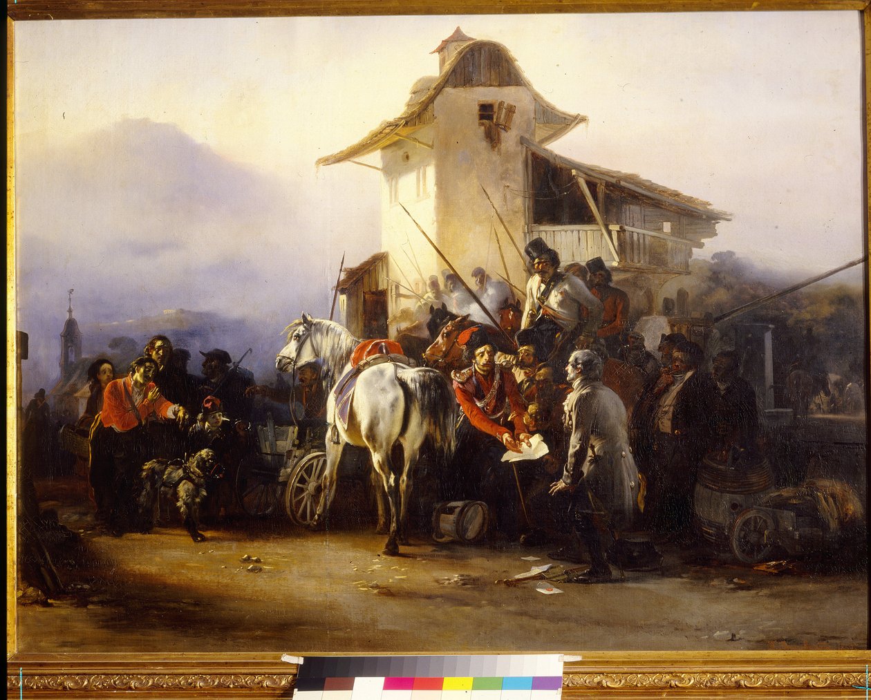 スパイの逮捕。 Gottfried (Bogdan Pavlovich) Willewalde (1818-1903) の絵画、キャンバスに油彩 作： ボグダン・ウィレワルデ