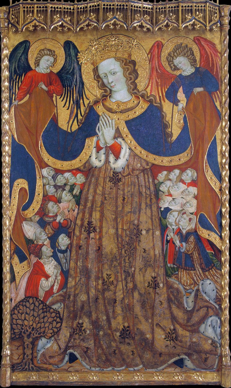 La Vierge de Misericorde - Peinture de Bonanat Zaortiga (actif 15eme siecle)、木にテンペラ (223x126.8 cm)、1430 年頃 - 慈悲の聖母、Bonanat Zaortiga によるパネルにテンペラ、1430 年頃 - Museu Nacional d