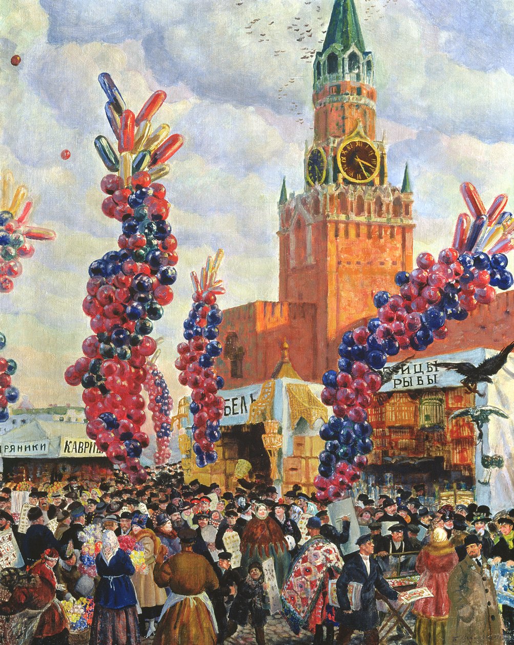 1917年モスクワクレムリンのイースターマーケット 作： ボリス・ミハイロヴィチ・クストーディエフ
