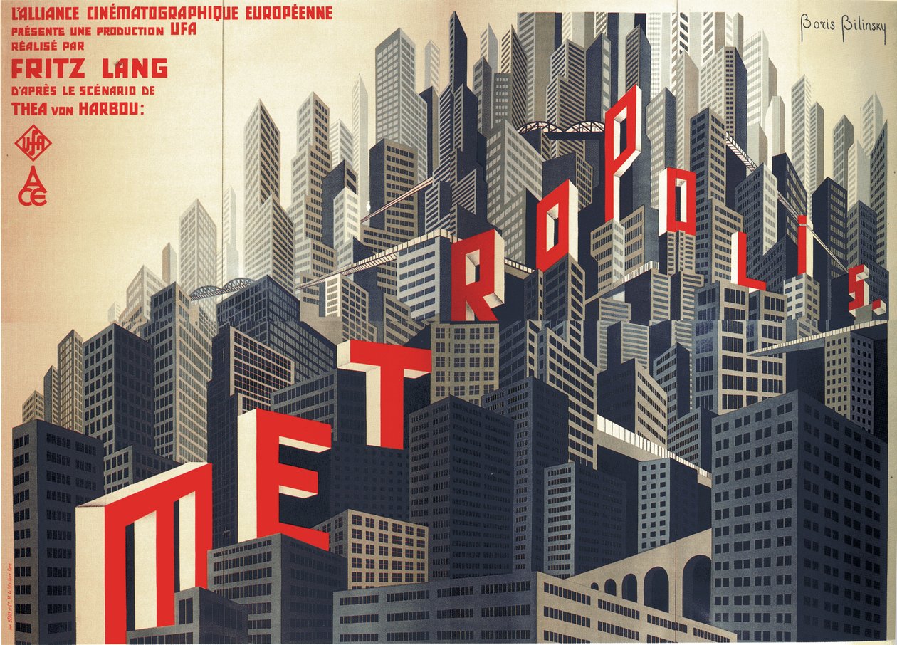 映画ポスター メトロポリス フリッツ・ラング作、1926年 作： Boris Konstantinovich Bilinsky
