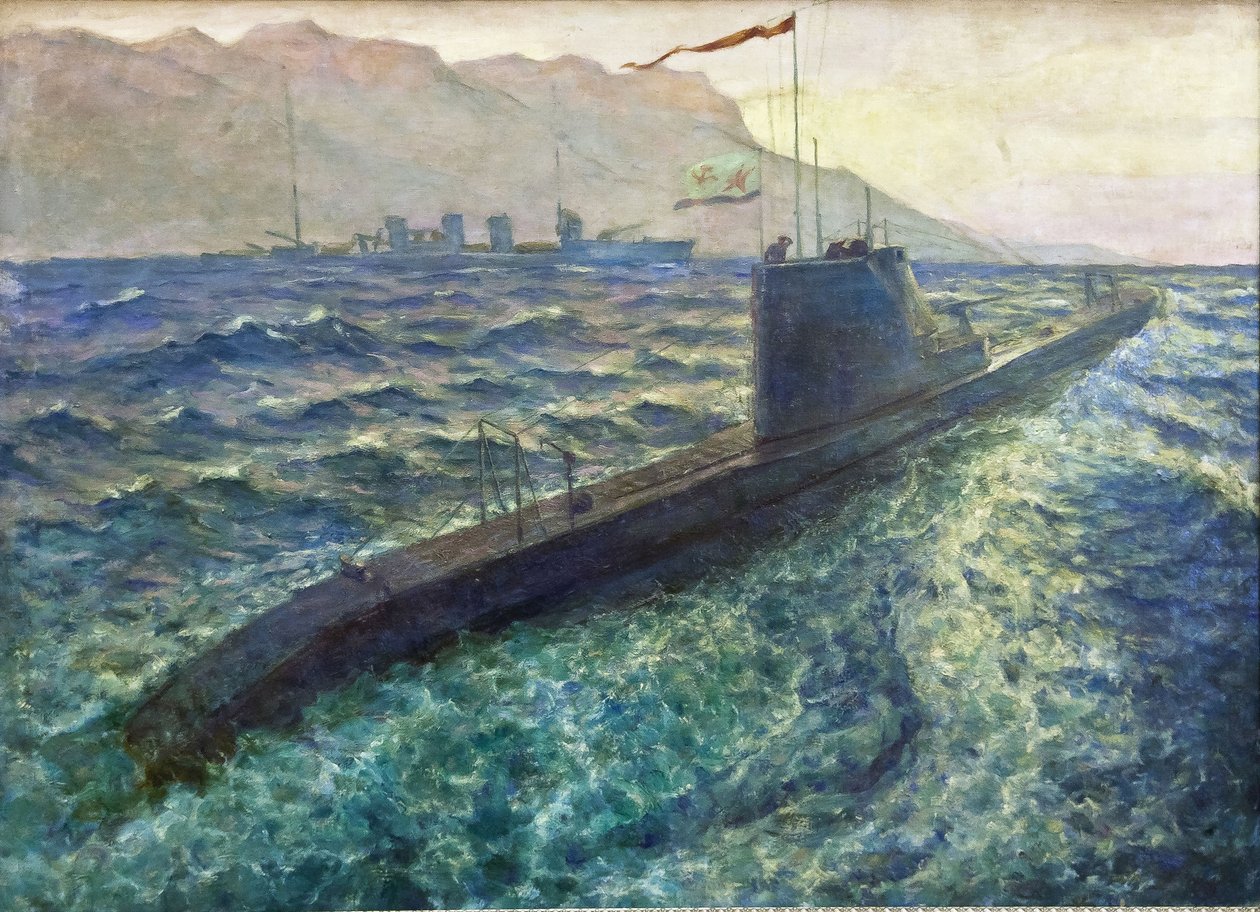 潜水艦パー デイキン、ボリス ニコラエヴィッチ (1890-1945)。 キャンバスに油彩、サイズ：101x137 作： ボリス・ニコラエビッチ・デイキン